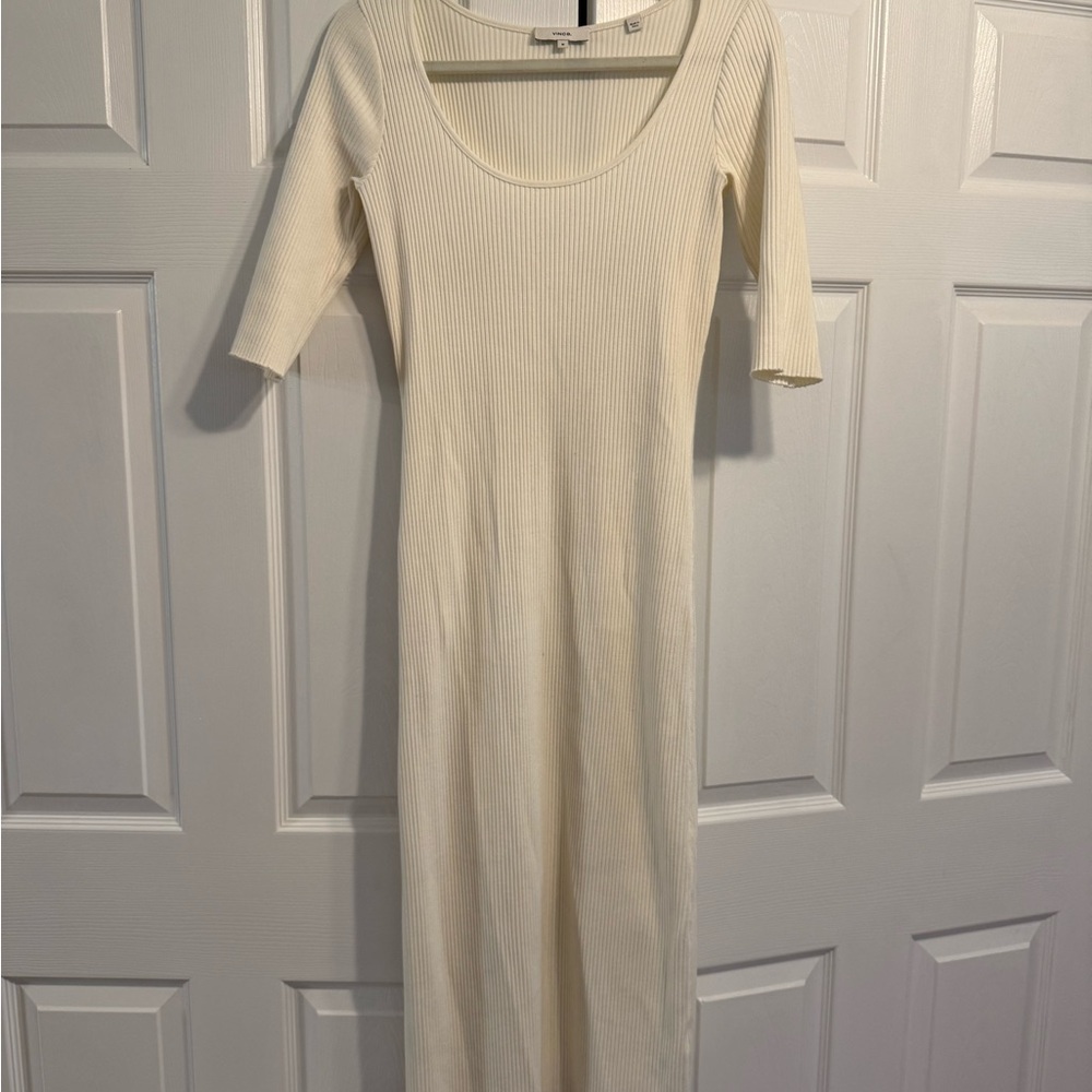 Vince Ivory Long Sleeve Ribbed Dress